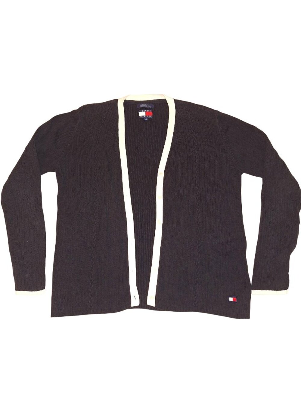 Tommy Hilfiger Black White Cardigan Sweater Long Sleeve Womens Large